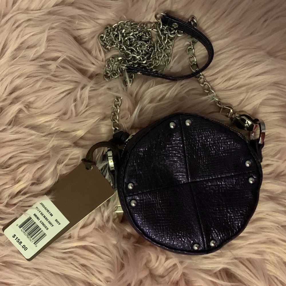 NWT! JUNIOR DRAKE NANO MINI CROSSBODY BOYSENBERRY STUDDED BAG METALLIC PURPLE